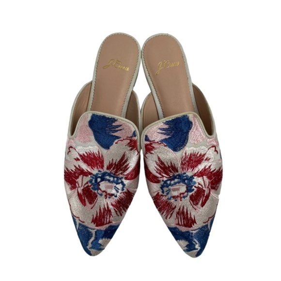 J.CREW - Embroidered Floral Marina Pointed Mules Flats Size 7.5 - Picture 3 of 4